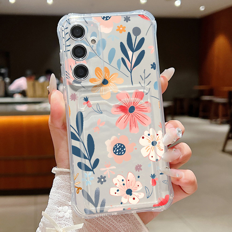 Phone Cases With Wallet - Colorful Flower Wallet Case For Samsung