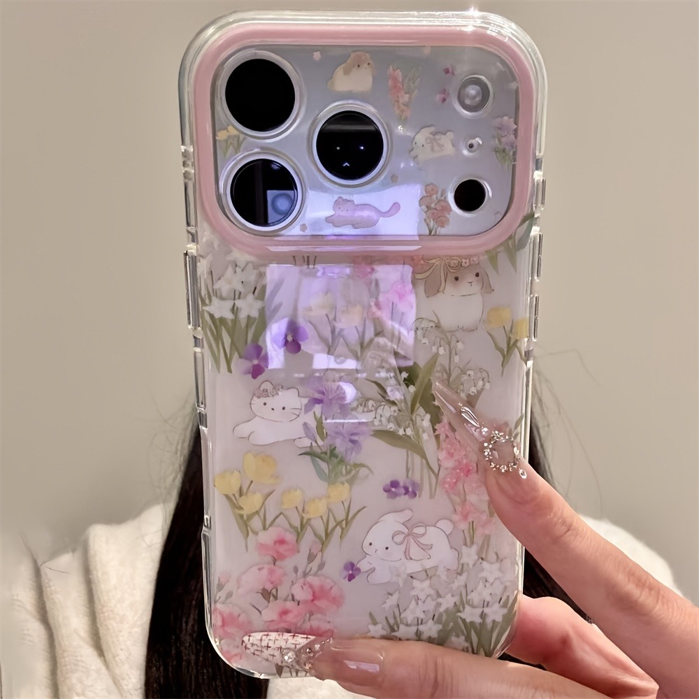 Phone Cases With Wallet - Cute Cat Colorful Flower Protection Phone