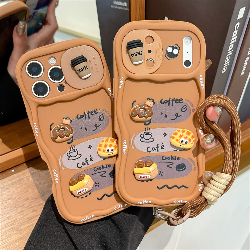 Phone Cases With Camera Cover - 3D Cartoon Bread With Wrist Strap