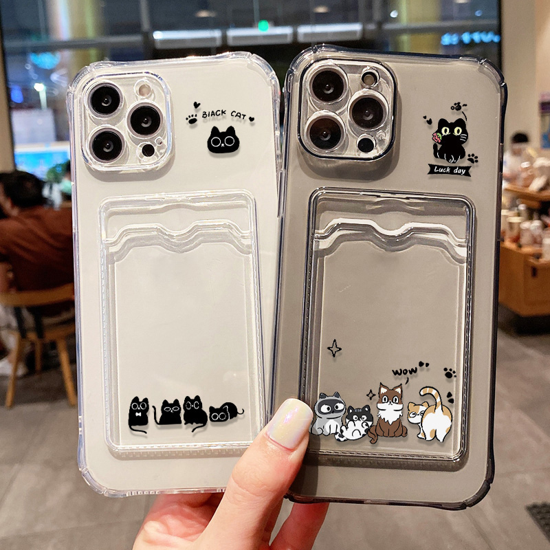 Phone Cases With Wallet - Cute Black Cat Phone Case For