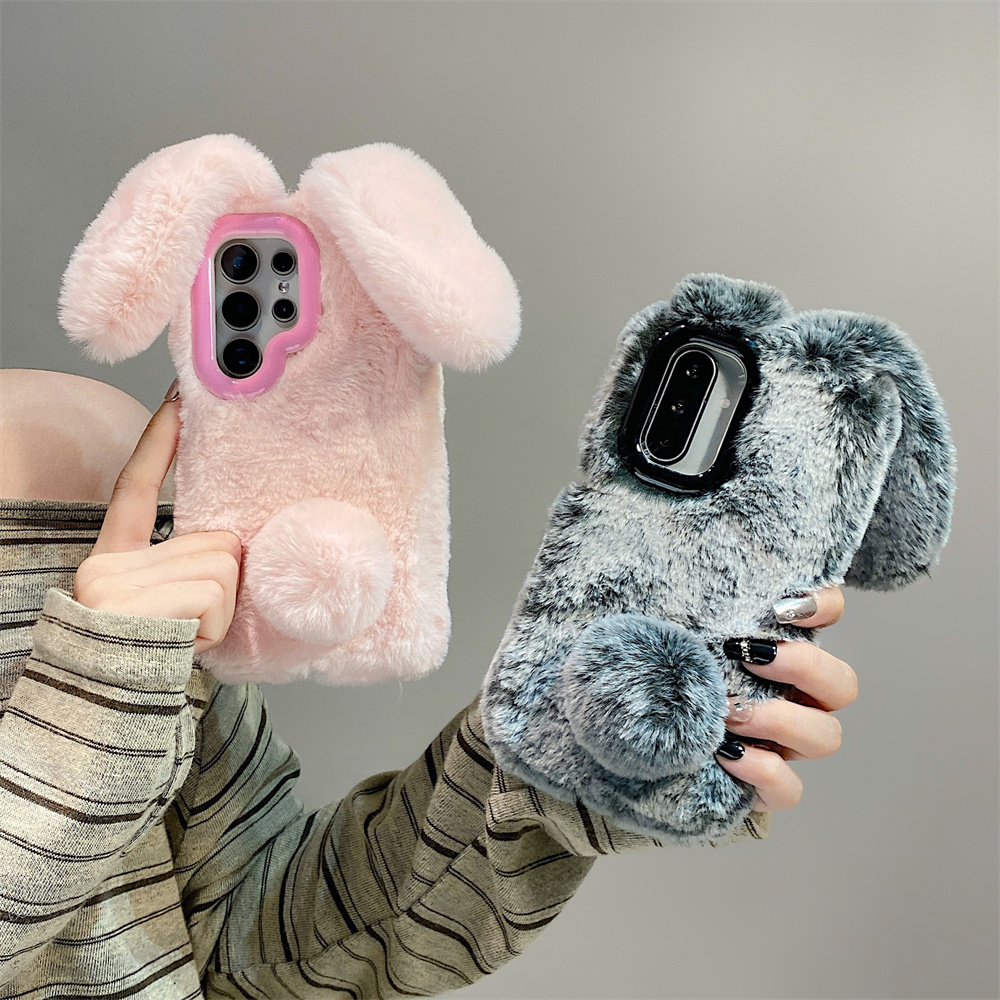 Phone Cases Galaxy S23 - Cute Rabbit Ears Fluffy Stand Phone