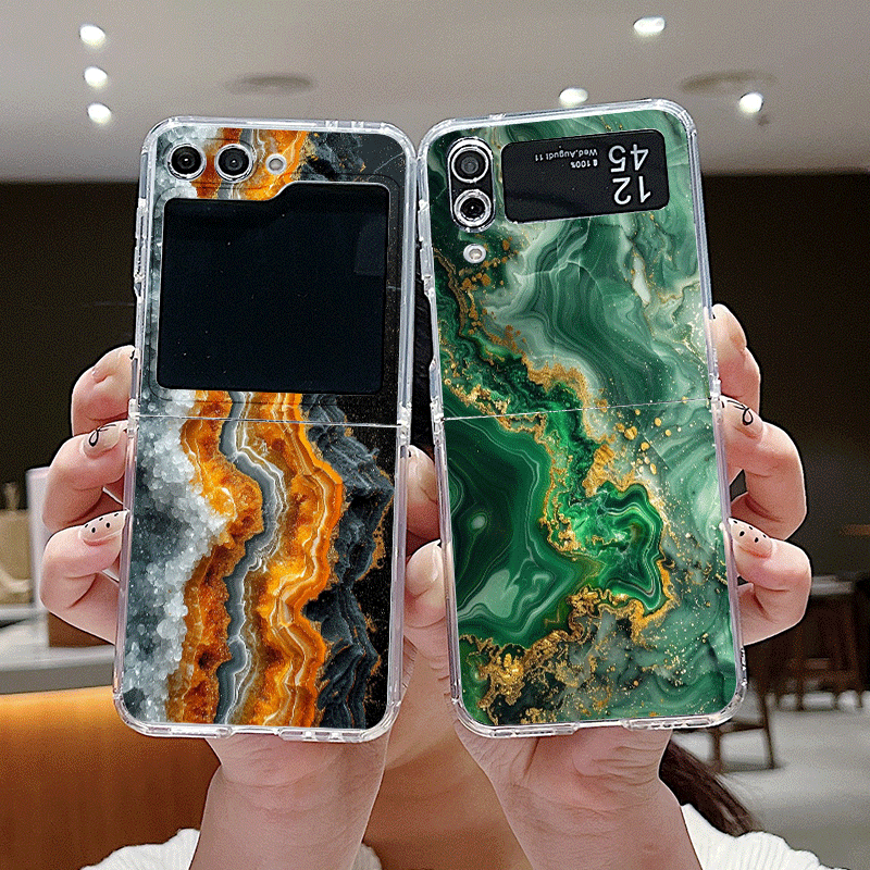 Phone Cases Z Fold 7 - Artistic Colorful Marble Texture Pattern Clear