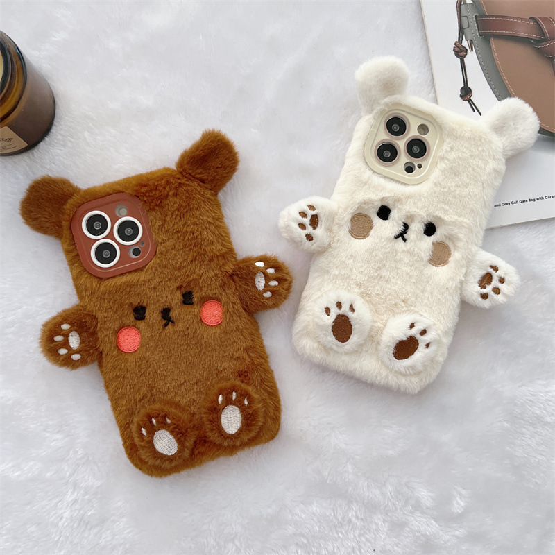 Korean 3D Cartoon Bear Fluffy  - Phone Cases Iphone 17 Pro Max ulasan dan harga